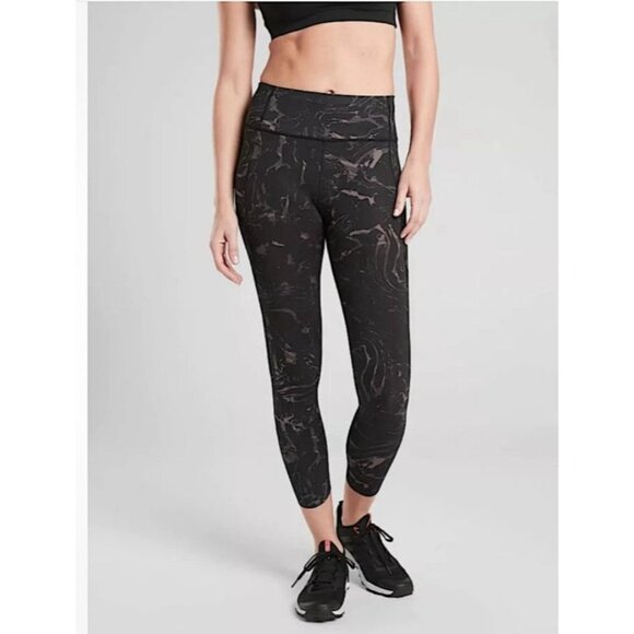 Athleta Black Marble Print Leggings M - Picture 1 of 14